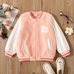 Girls Letter Graphic Spliced Sherpa Bomber Jacket